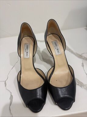 Jimmy Choo Black Leather D’Orsay Peep Toe Pumps Heels Women’s Size 39.5